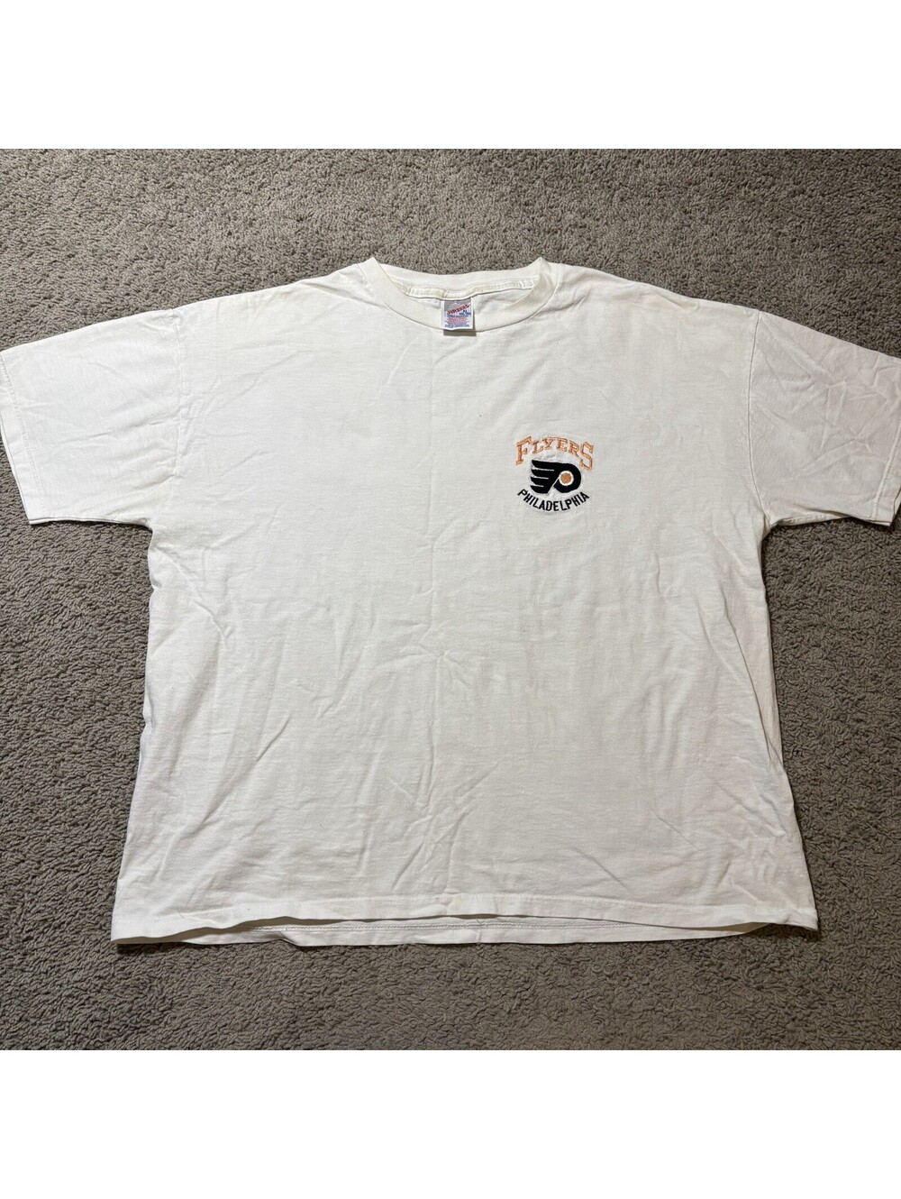 Vintage Philadelphia Flyers Shirt Jerzees Tag Men's XL White NHL Hockey 90s VTG